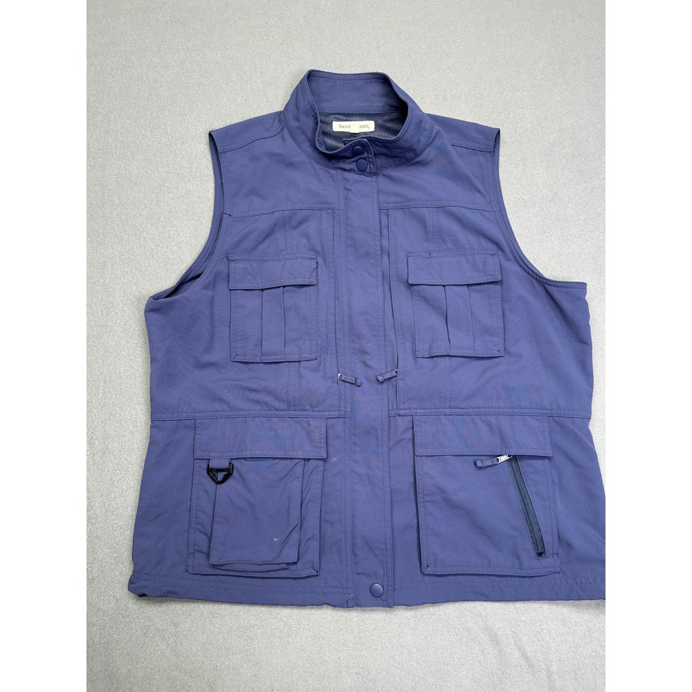 Basic Options Mens XL Utility Vest Blue Nylon Mesh Lining Multi Pocket Fishing